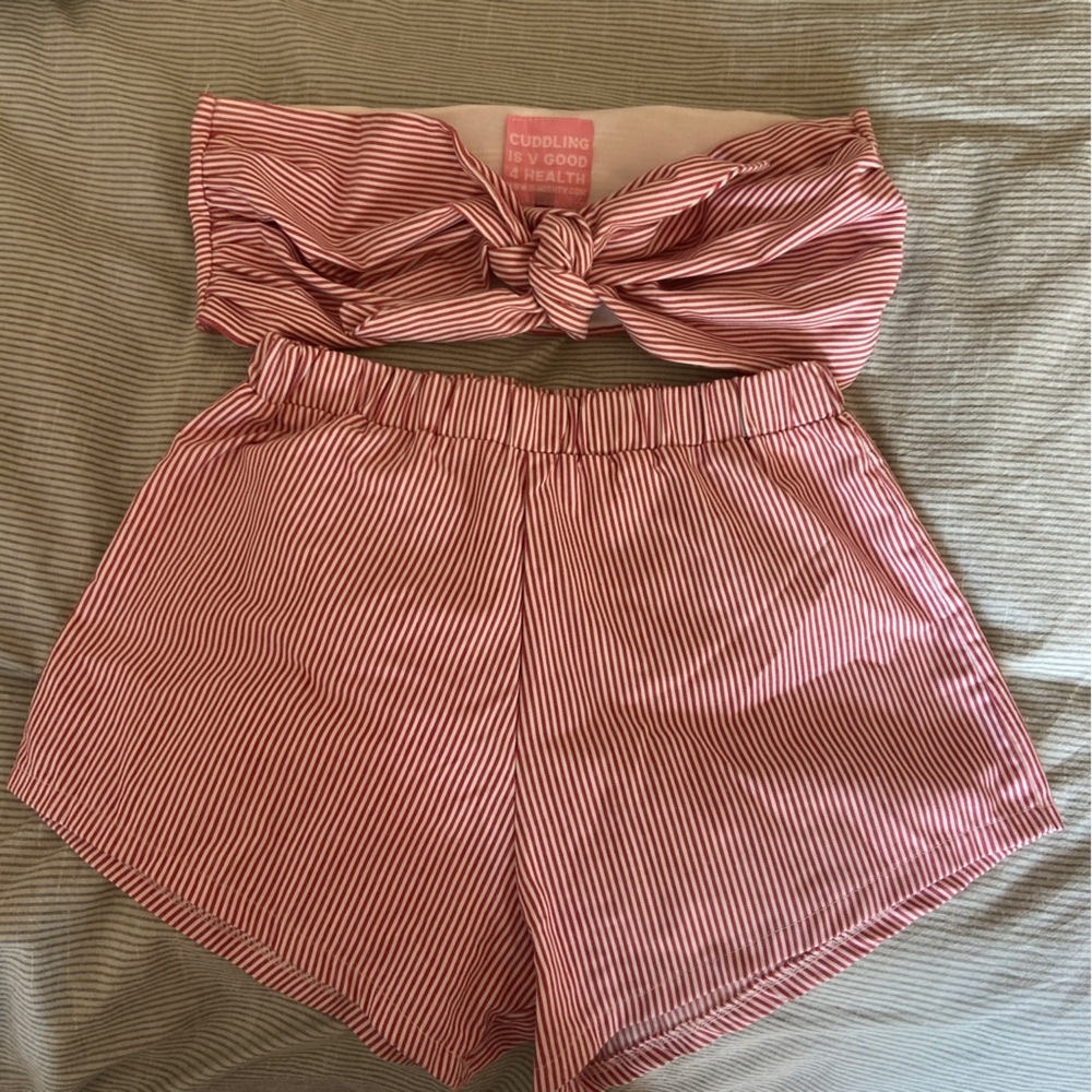 O Mighty Striped Red Shorts Set